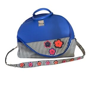 Court Couture Ella Azure Tennis Bag Blue Stripe Interior Floral Accents